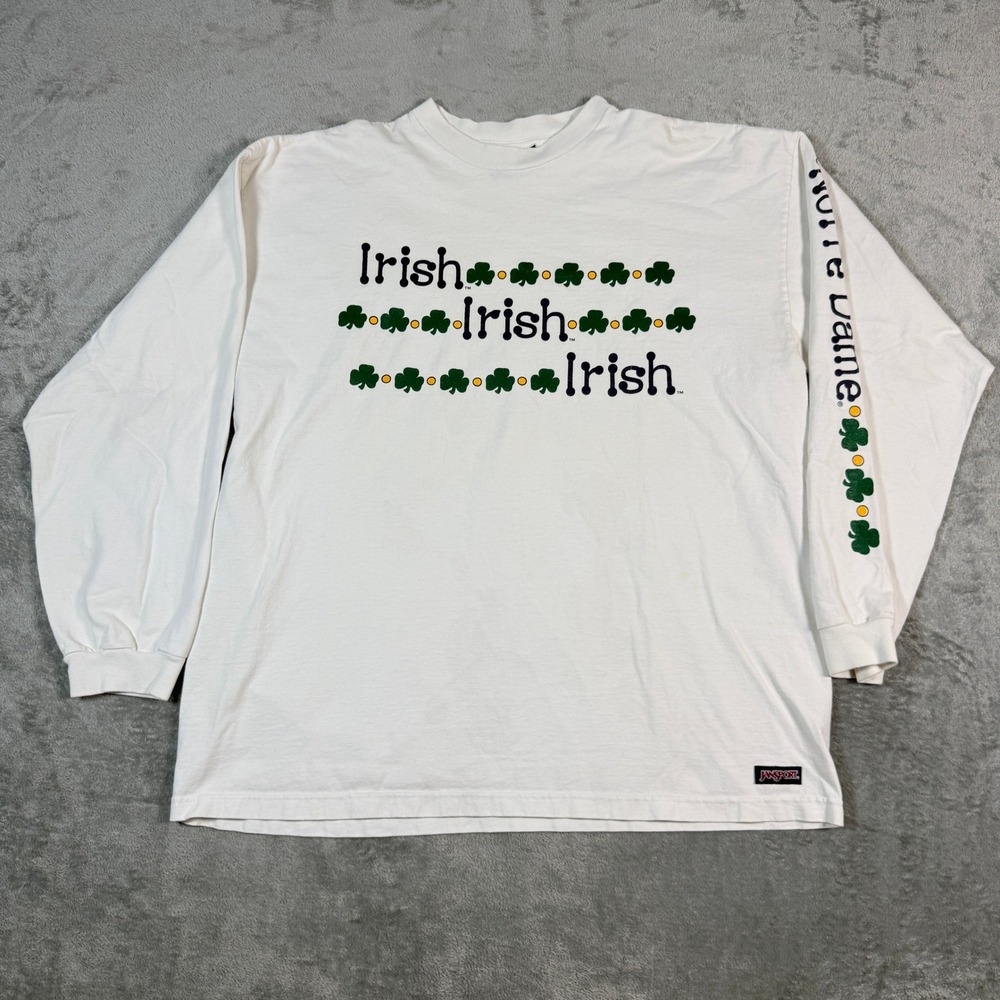 Vintage JanSport Mens XL Long Sleeve T-Shirt Notre Dame Irish Shamrock USA Made